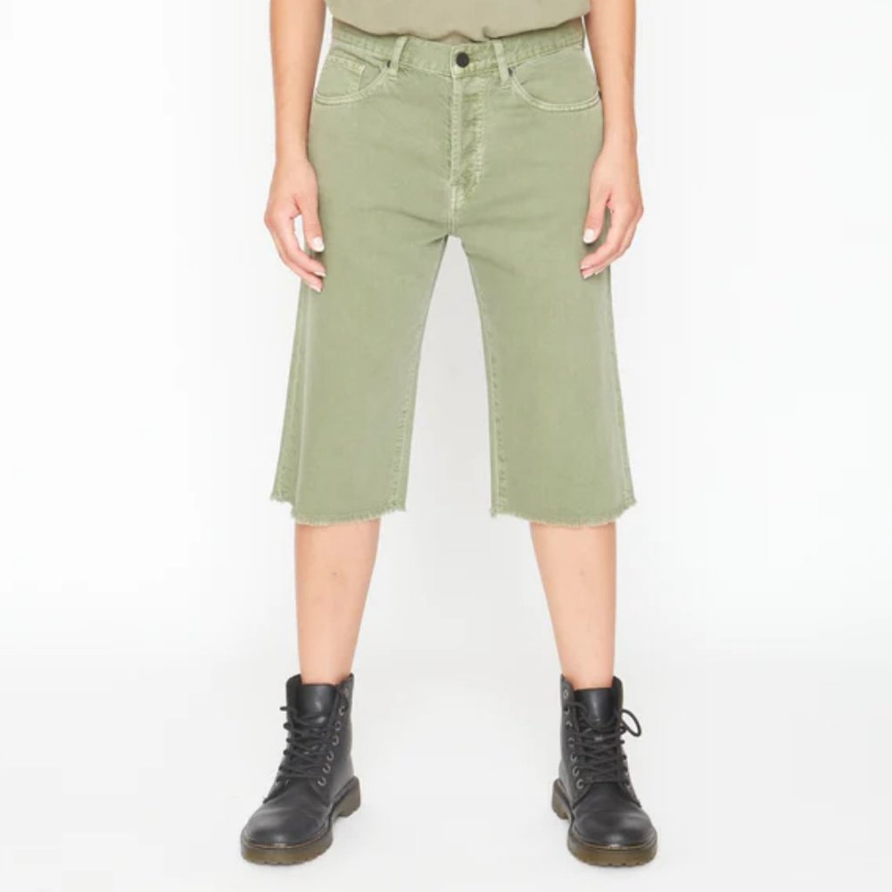 Free People x Sandrine Rose Linen Blend Bermuda Shorts in Army